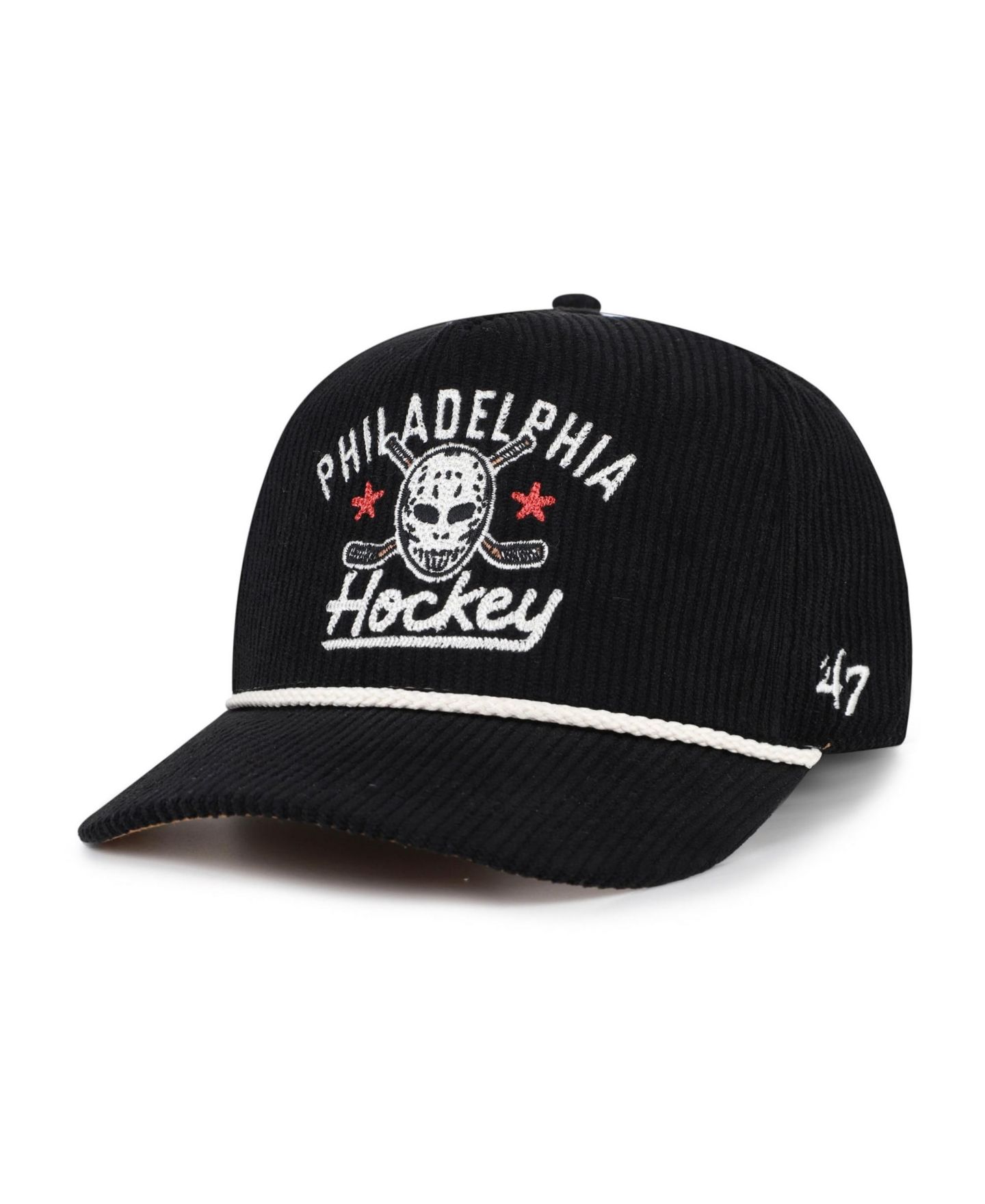 Мужская кепка '47 Brand Black Philadelphia Flyers Hockey Mask Corduroy Rope Hitch Adjustable Hat — фото 2