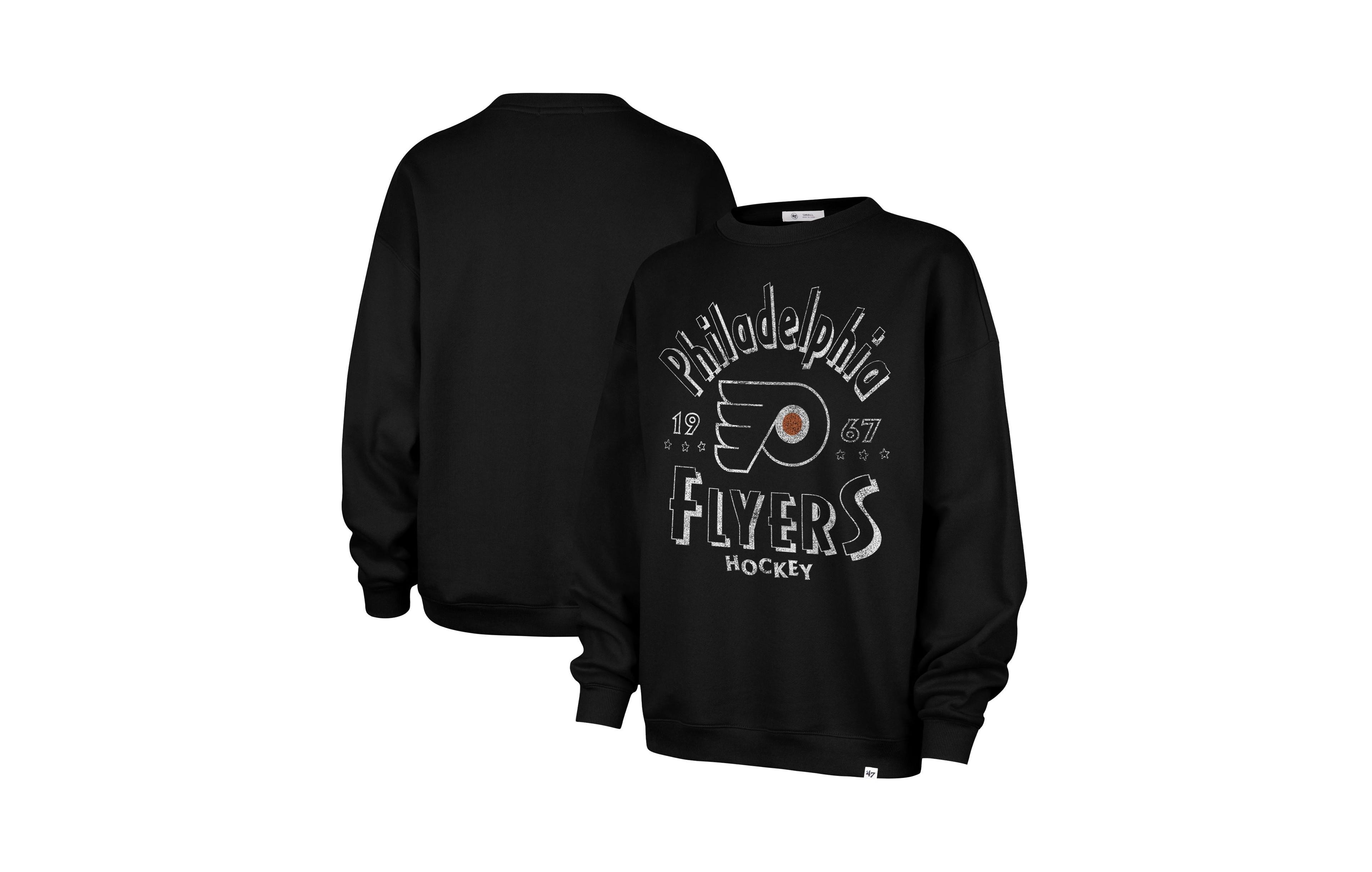 '47 Brand Women's Black Philadelphia Flyers Circle Change Stars Oversized Sweatshirt