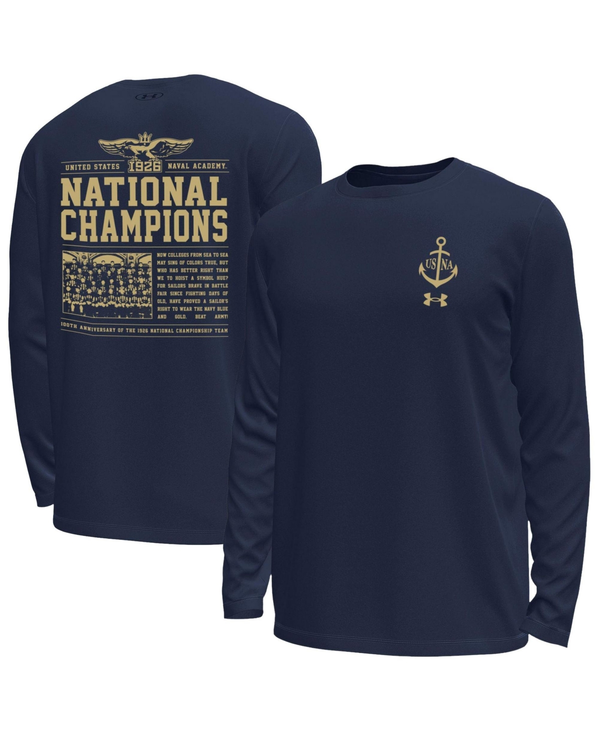 Under Armour Men's Navy Midshipmen National Championship 100th Anniversary Tech Stretch Long-Sleeve T-Shirt - Navy
