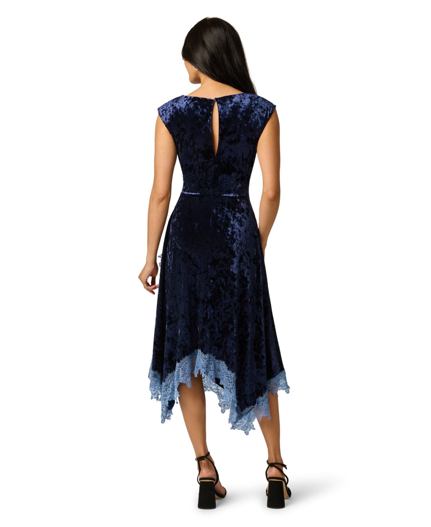 Женское платье Adrianna Papell Velvet Lace-Trim Surplice, цвет: Тёмно-синий пионовый — фото 5