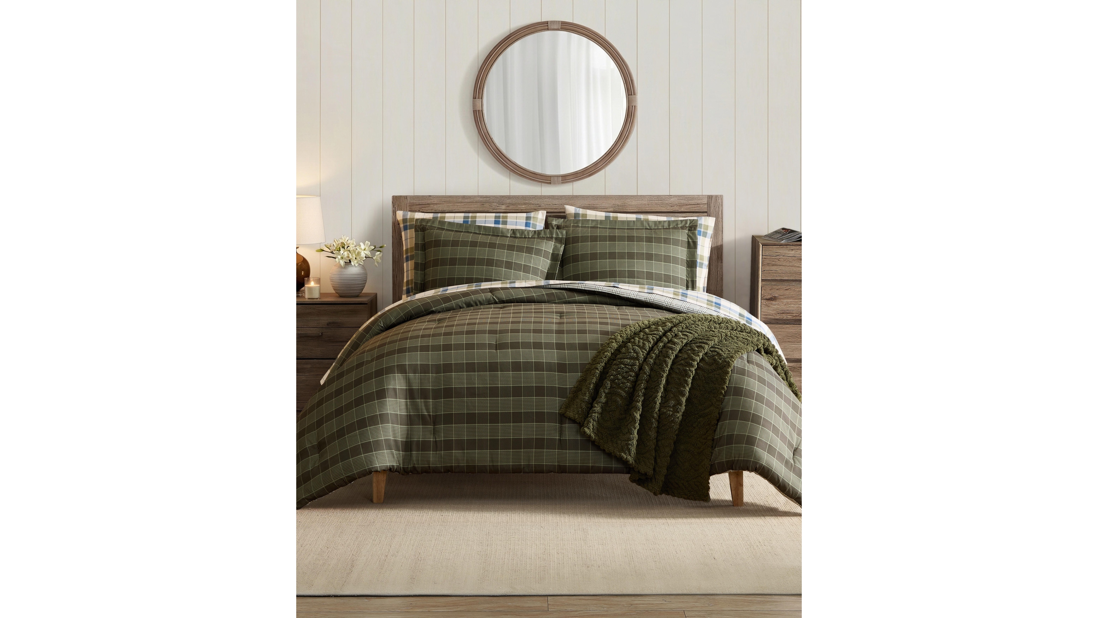 Nautica Haven Plaid Microfiber 3-Piece Comforter Set, Full/Queen