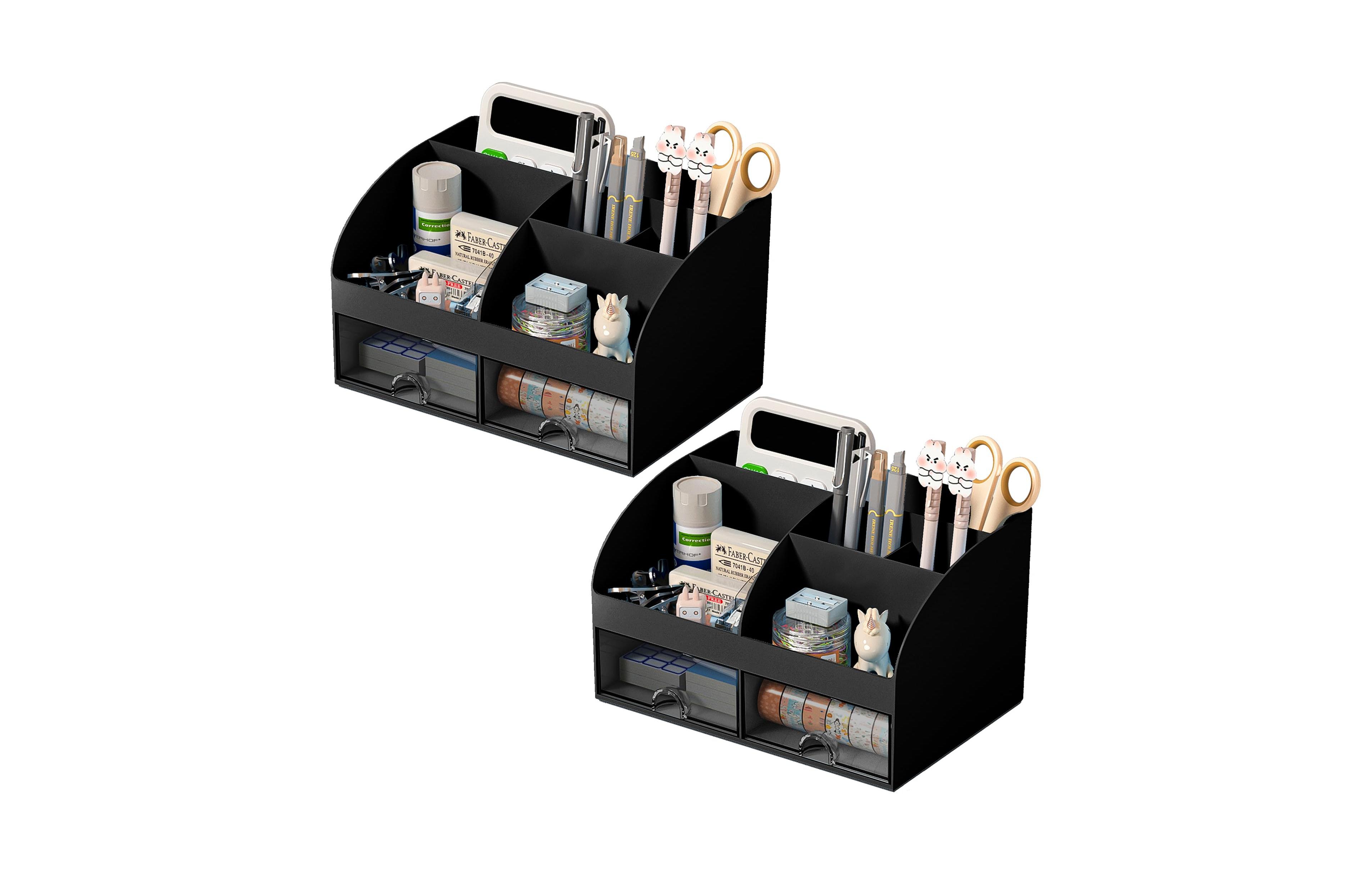 Four Candies Plastic Desk Organizer 6 Compartments 2 Drawers Desktop Storage For Home Office School