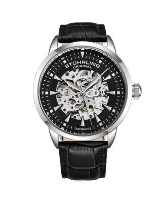 Men’s Automatic Skeleton Watch 44mm Leather Strap