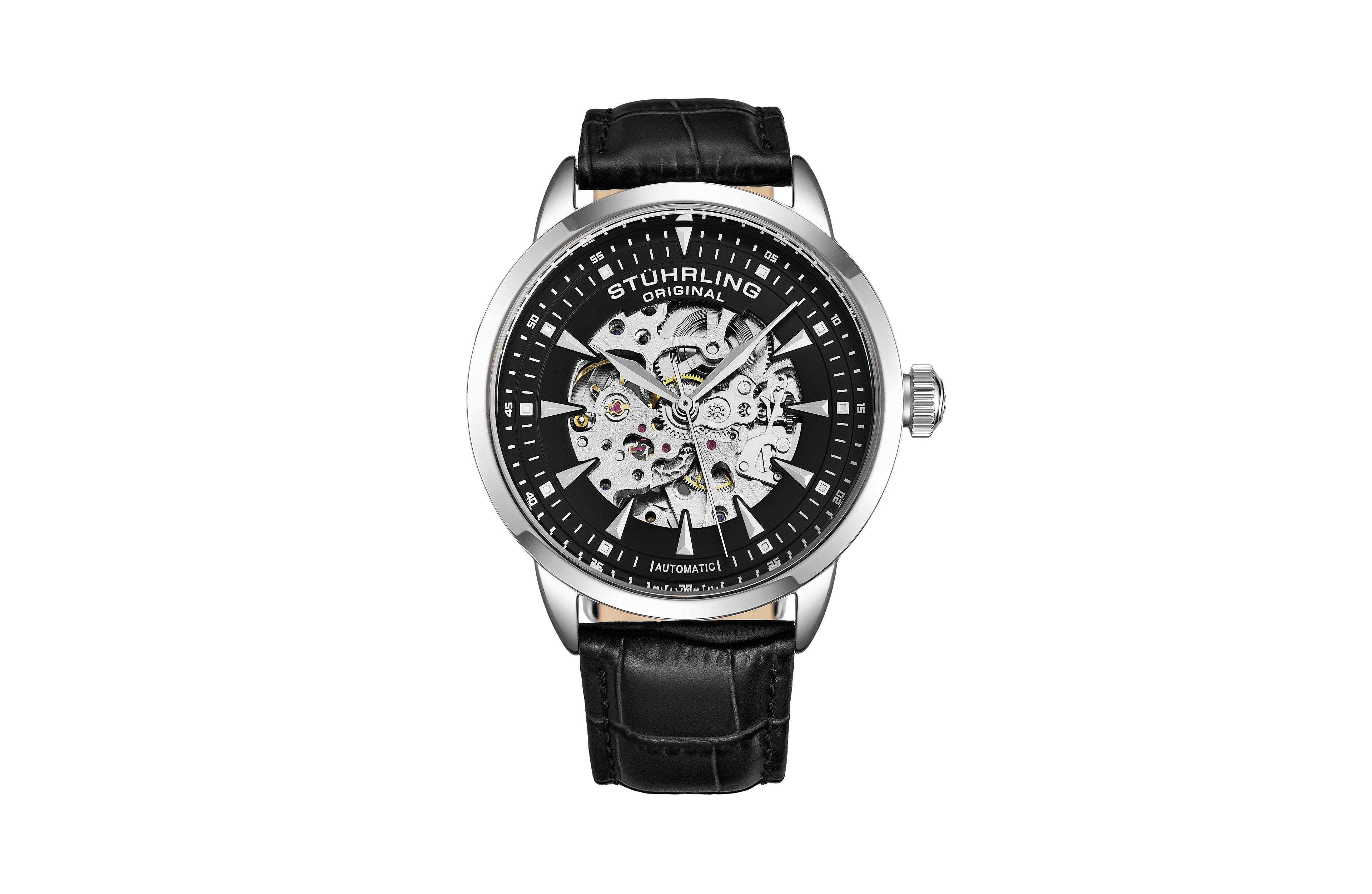 Stuhrling Men s Automatic Skeleton Watch 44mm Leather Strap