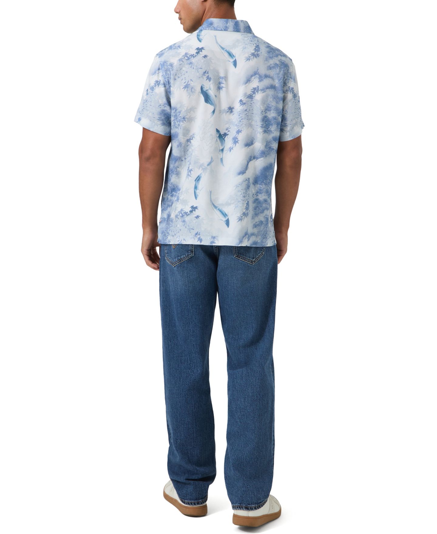 Мужская рубашка GUESS Naru River Camp-Collar Floral-Print Short-Sleeve, цвет: С принтом синий — фото 5