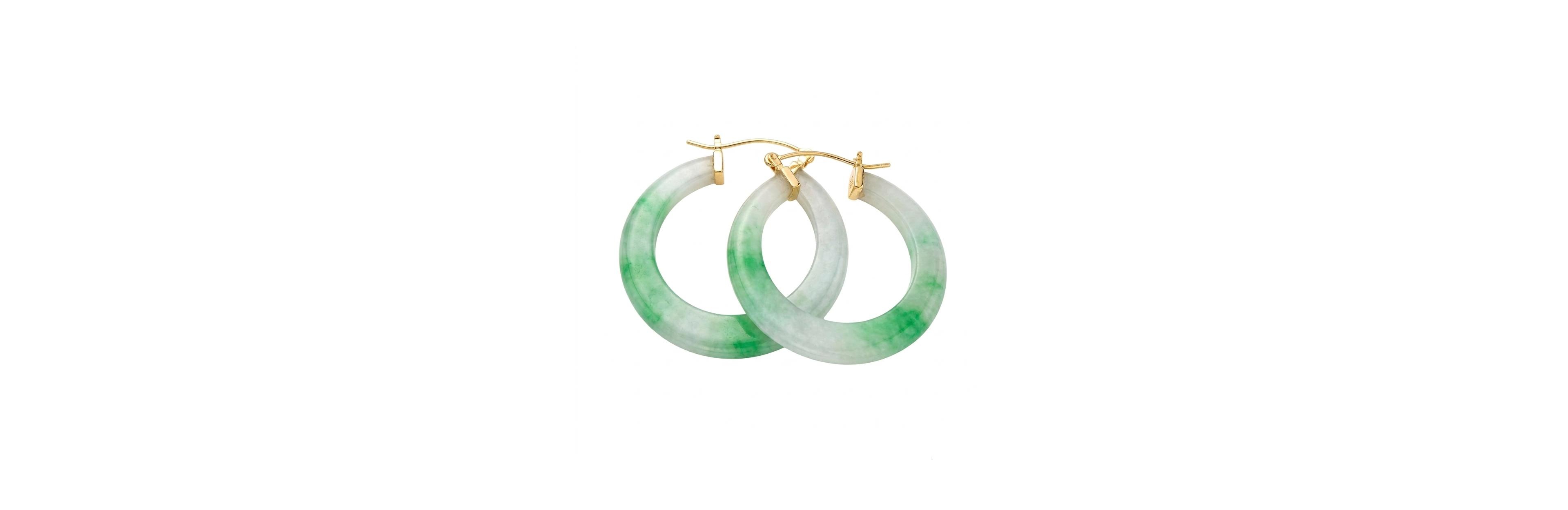 Bling Jewelry Light Green Jade Cz Hoop Earrings 14K Gold Plated Sterling Silver 1.2 Inch