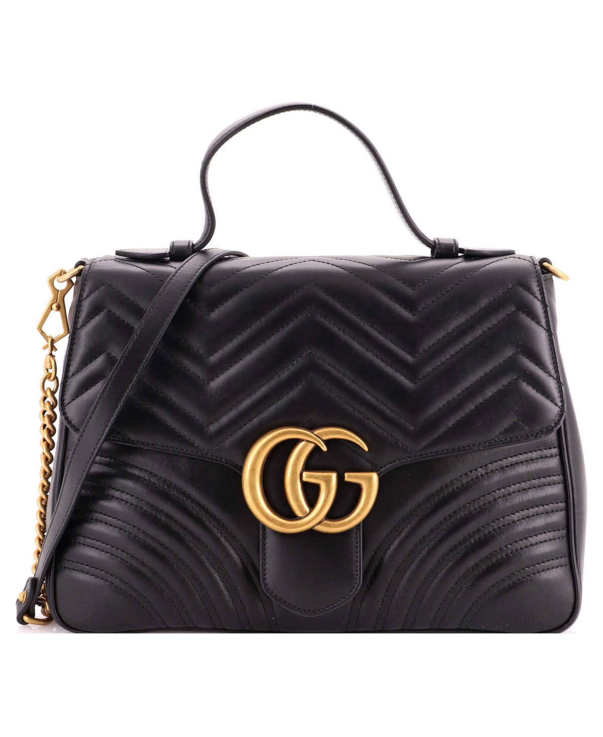 Pre-Owned Gucci Medium Gg Marmont Top Handle Flap Bag Matelasse Leather - Black