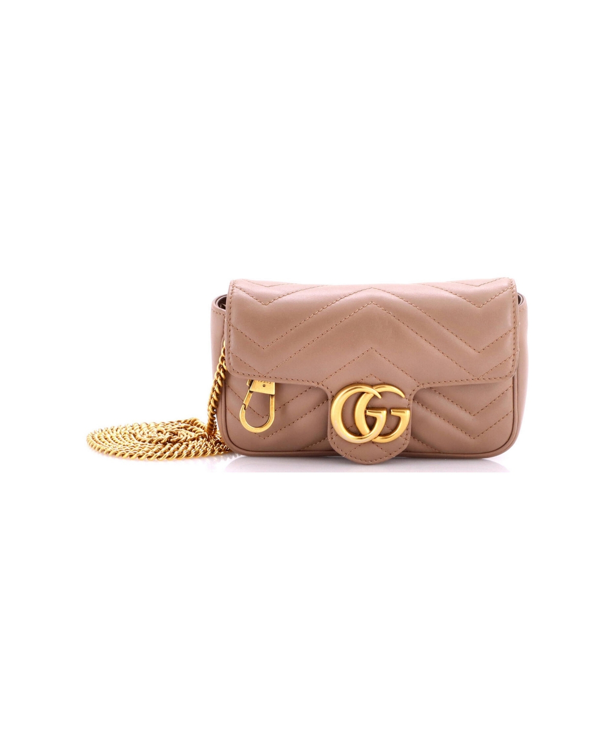 Pre-Owned Gucci Super Mini Gg Marmont Flap Bag Matelasse Leather - Natural