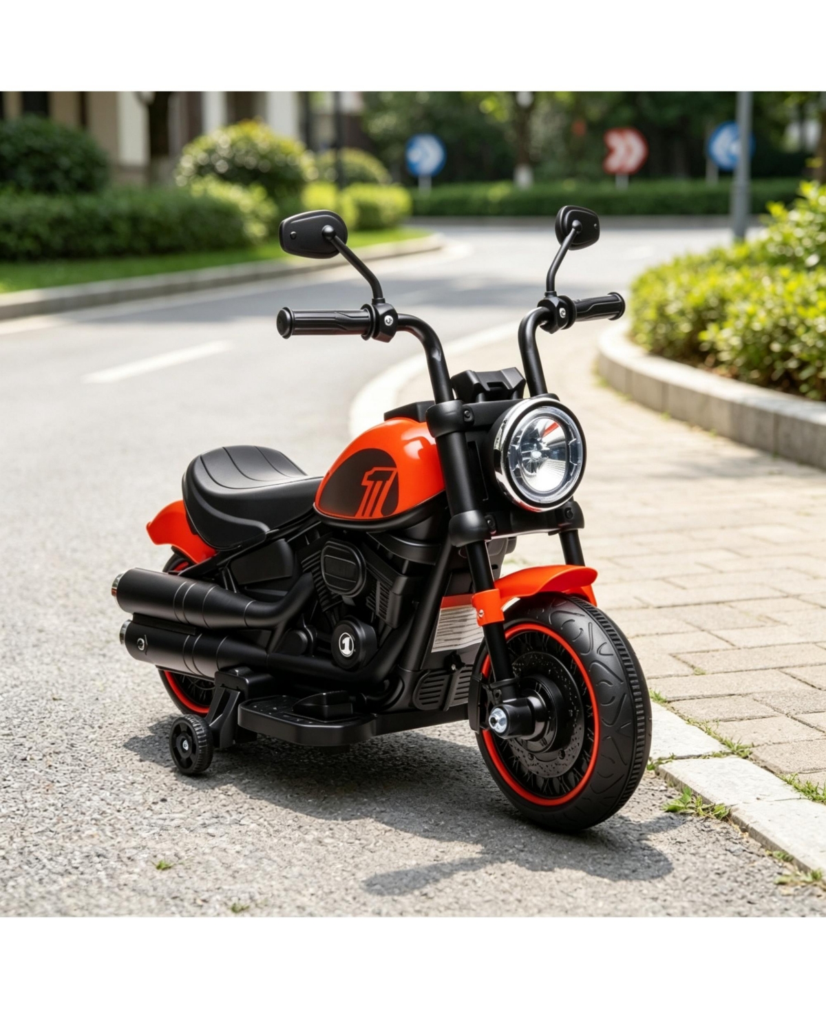 Sevorley 6V Kids Ride-On Motorcycle with Anti-Tip Training Wheels and Single-Button Start, 55 lb. Capacity, Ages 3-7 - Red, black