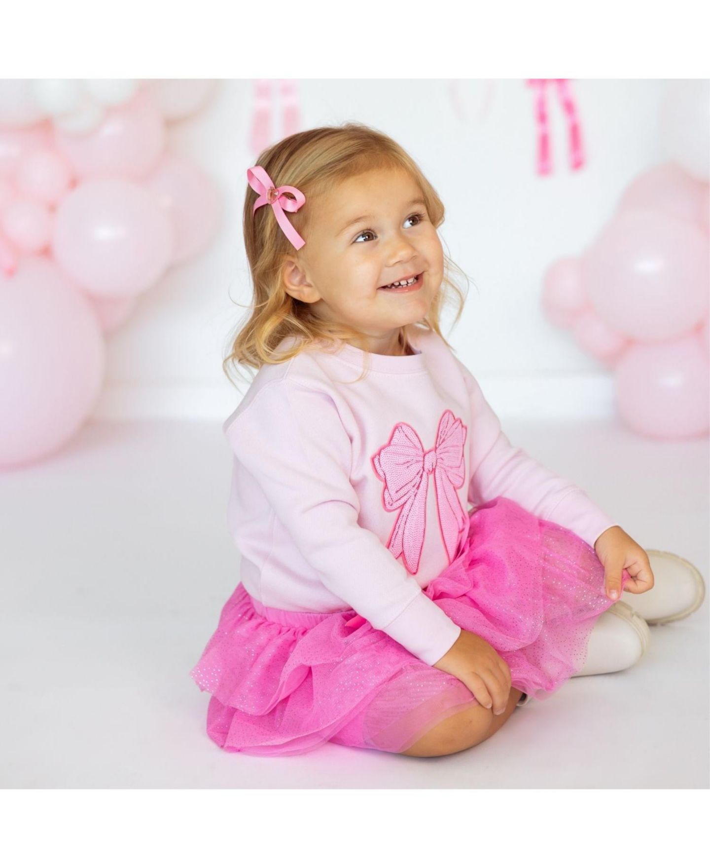Толстовка Sweet Wink Sequin Bow Patch Crewneck Long-Sleeve для девочек-малышей, цвет: Розовый — фото 4