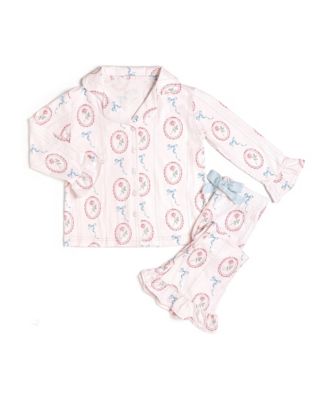 Girls' 4-16 Rose Cameo Long-Sleeve Button-Down Ruffled Top and Pants, 2-Piece Set