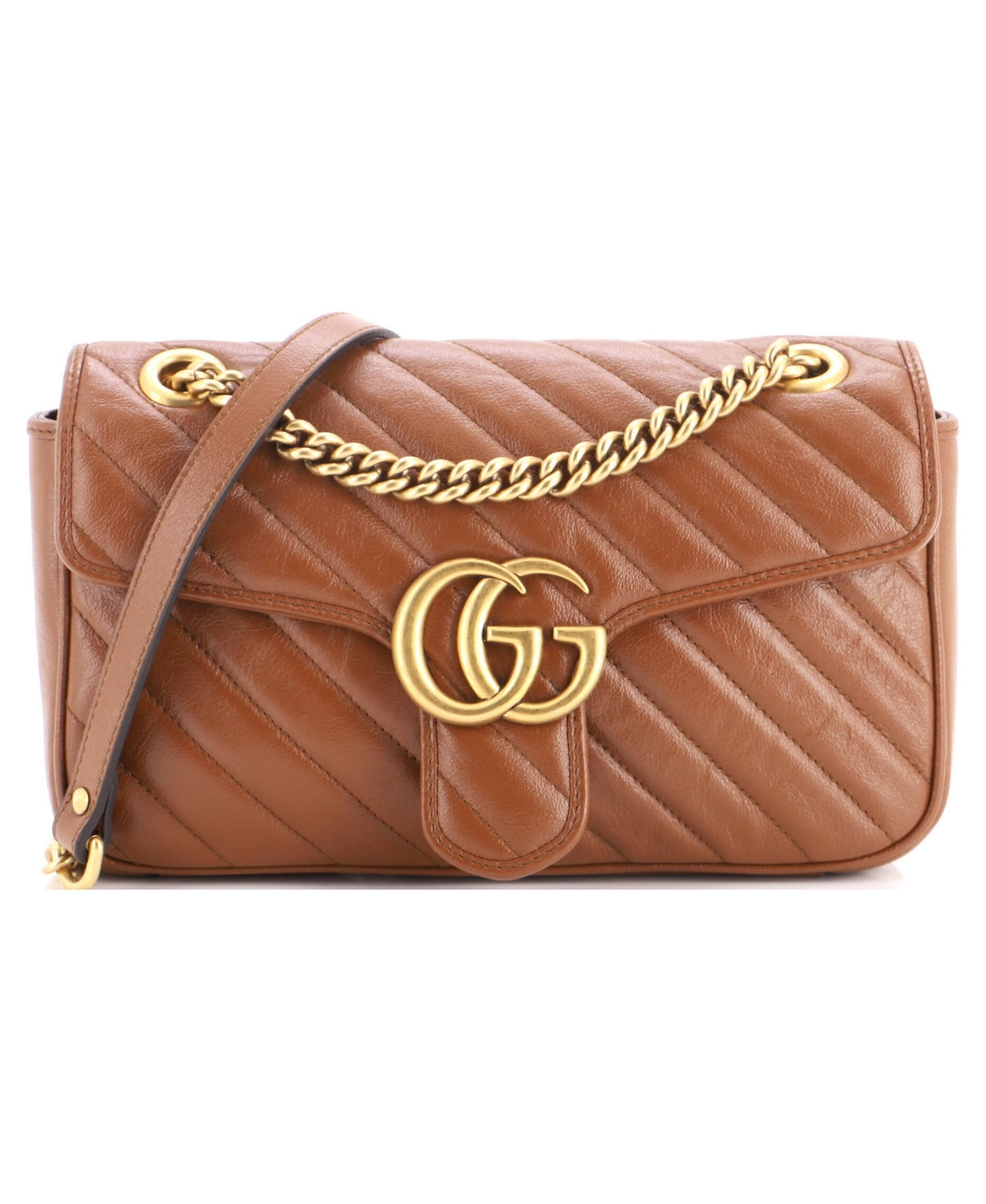 Pre-Owned Gucci Small Gg Marmont Flap Bag Matelasse Leather - Brown
