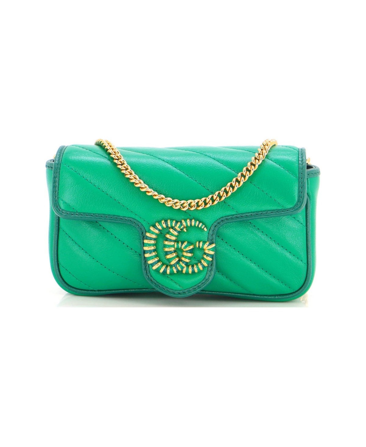 Pre-Owned Gucci Super Mini Gg Marmont Flap Bag Diagonal Quilted Leather - Green