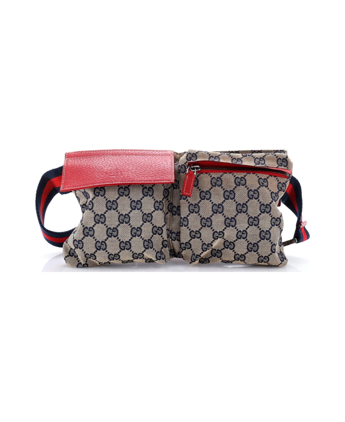 Pre-Owned Gucci Vintage Double Gg Canvas with Leather Adjustable Belt Bag - Red