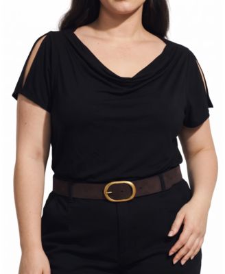 Plus Size Jewel Liquid Jersey Cowl Neck Top