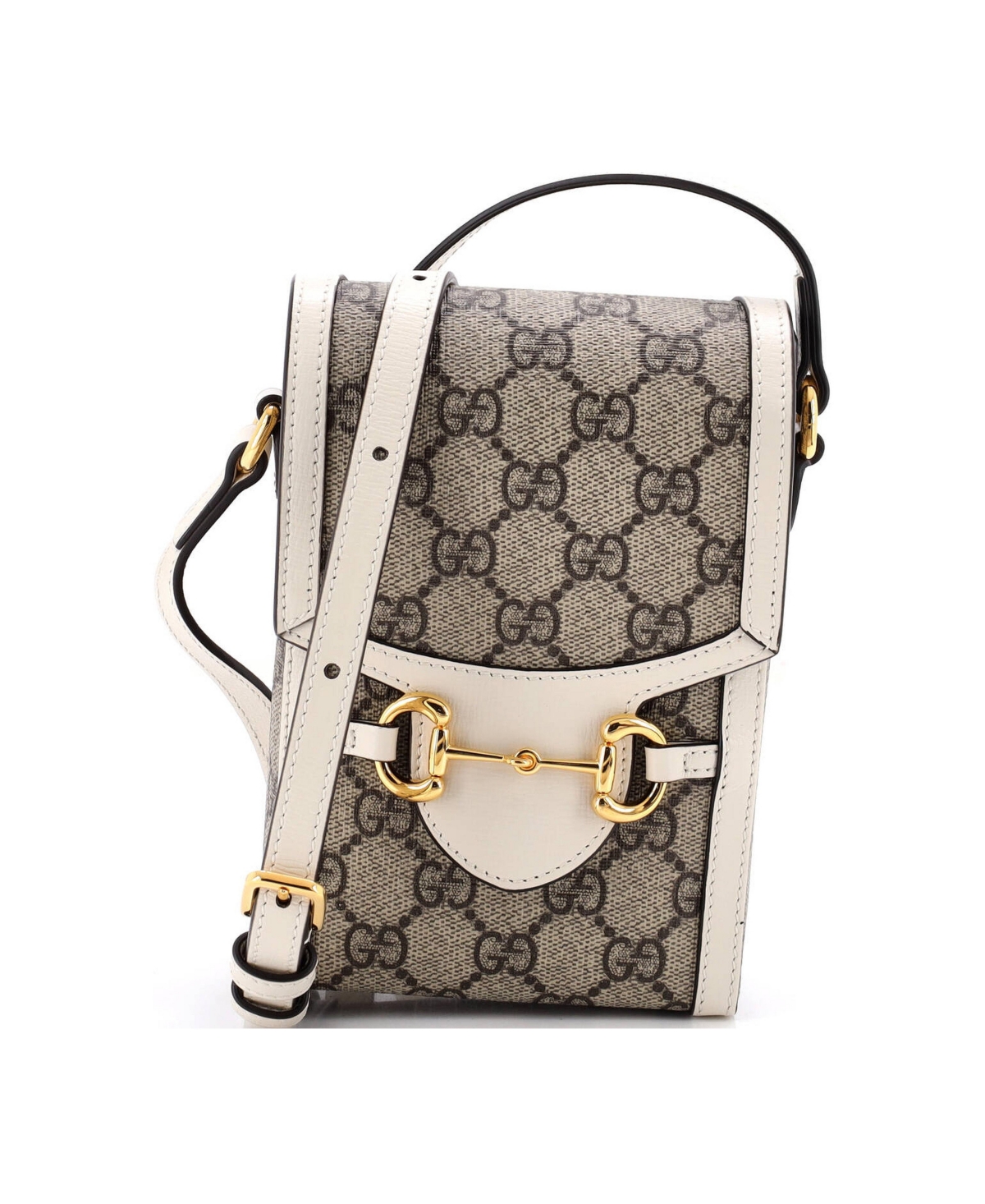 Pre-Owned Gucci Mini Horsebit 1955 Crossbody Bag Gg Coated Canvas with Leather - White