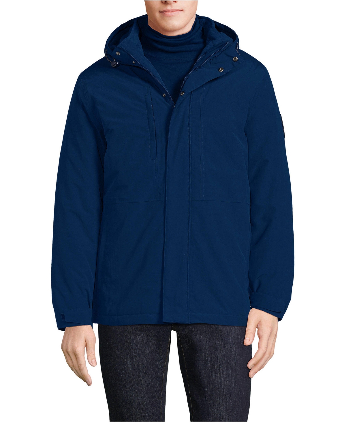 Lands' End Men's Squall 3-in-1 Relaxed Fit Waterproof Hooded Jacket - Deep sea navy