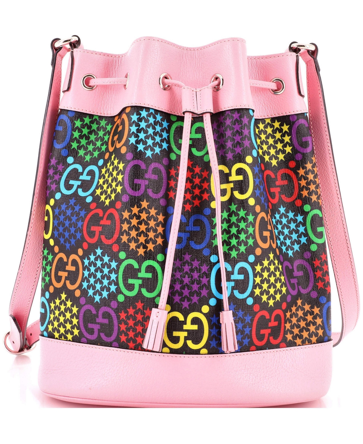 Pre-Owned Gucci Medium Bucket Bag Psychedelic Print Gg Coated Canvas - Black