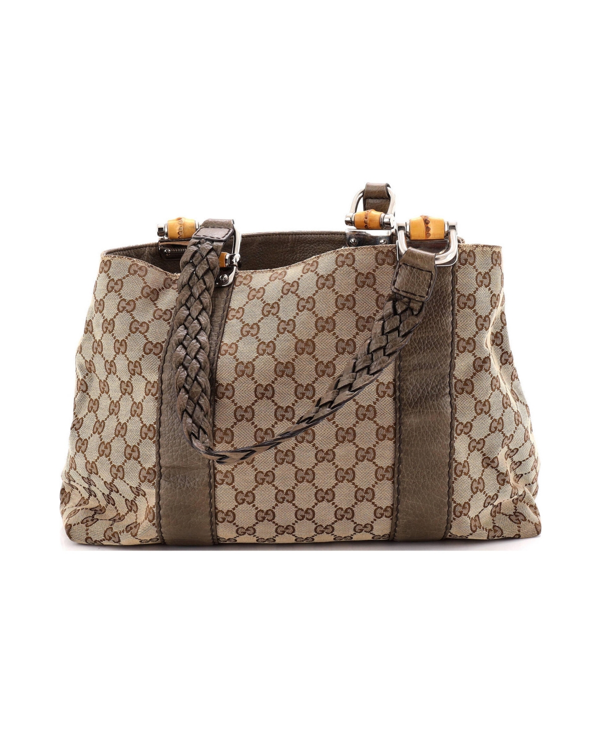 Pre-Owned Gucci Large Bamboo Bar Shoulder Bag Gg Canvas - Brown