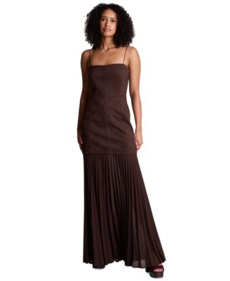 Women's Combo Pleated Faux Suede Midi Dress