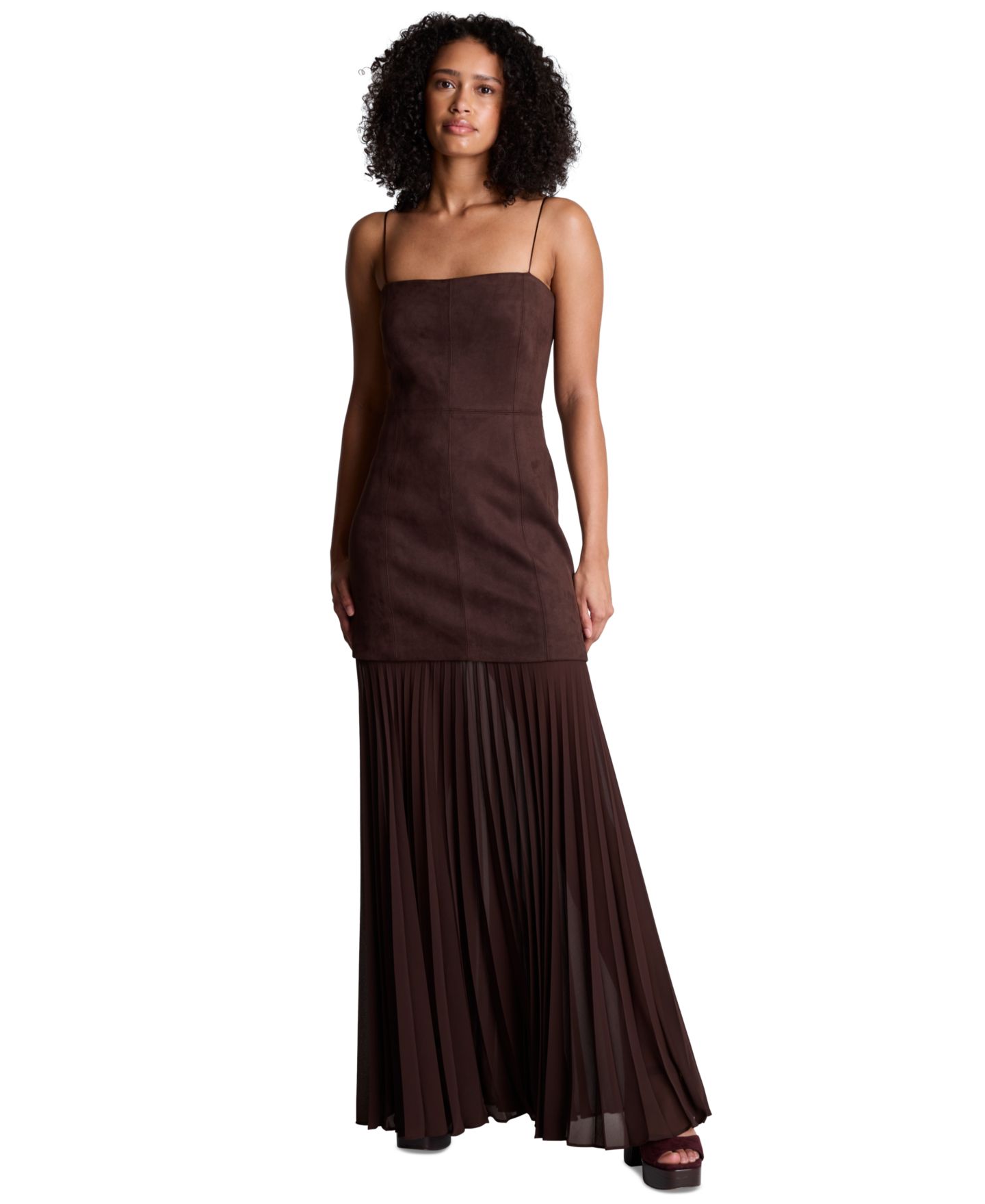 Женское платье Kenneth Cole Combo Pleated Faux Suede Midi, цвет: Коричневый — фото 1