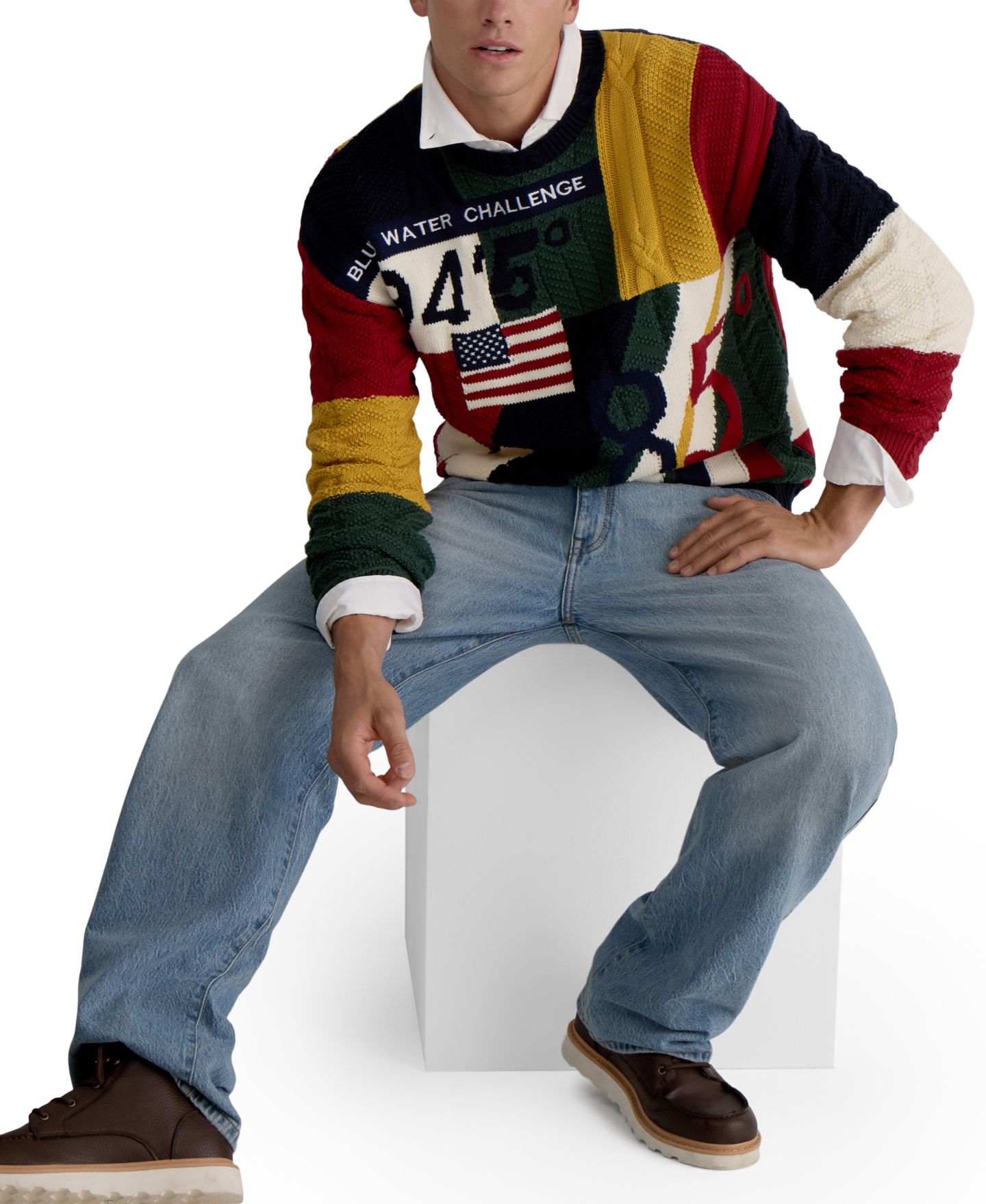Мужской свитер Nautica Patchwork Crew Embroidered, цвет: Тёмно-синий — фото 2