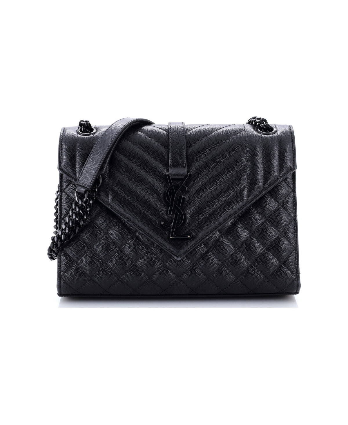 Pre-Owned Saint Laurent Medium Classic Monogram Envelope Satchel Mixed Matelasse Leather - Black