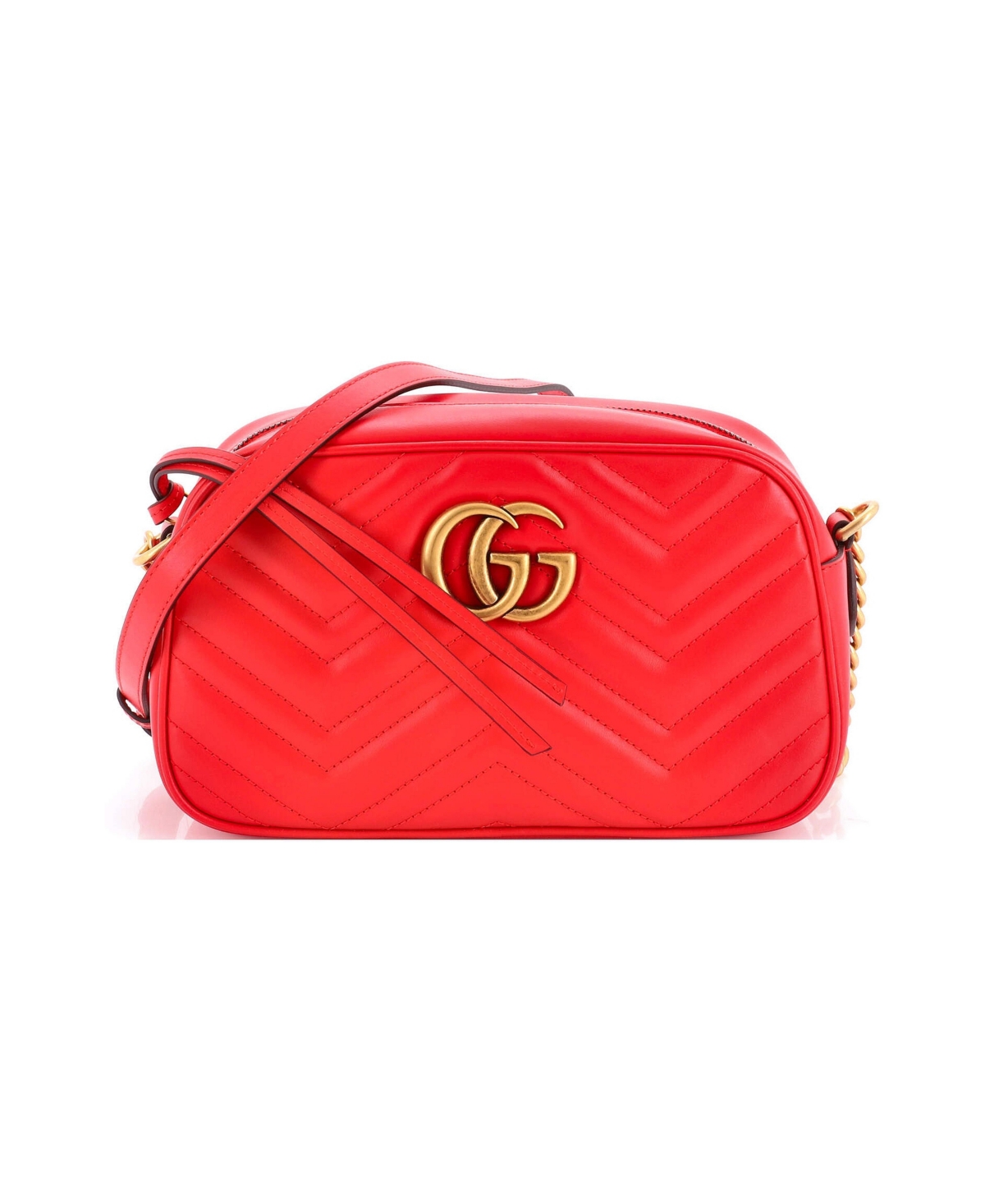 Pre-Owned Gucci Gg Marmont Matelasse Leather Shoulder Bag - Red