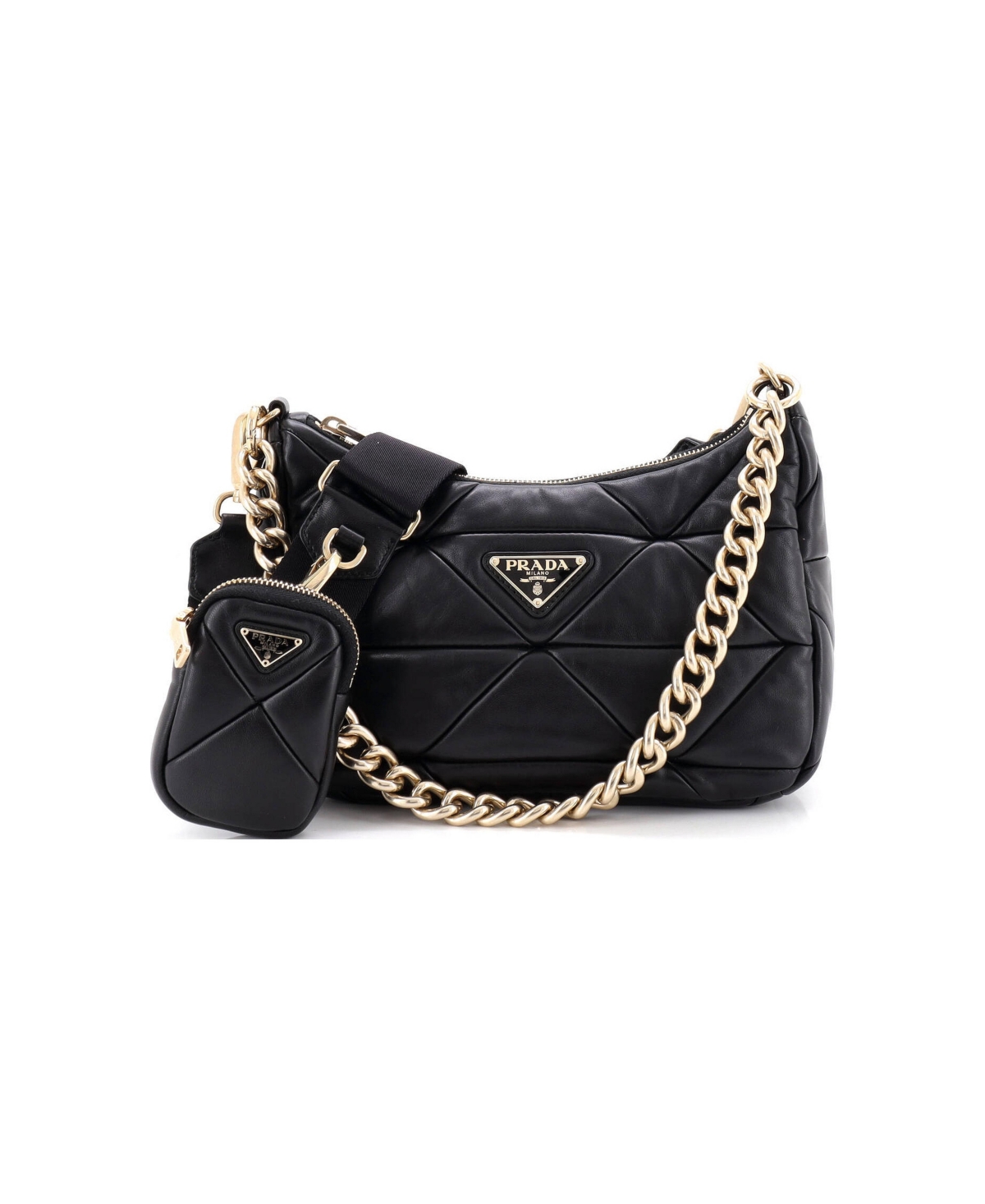 Pre-Owned Prada Small System Re-Edition Shoulder Bag Quilted Nappa Leather - Black