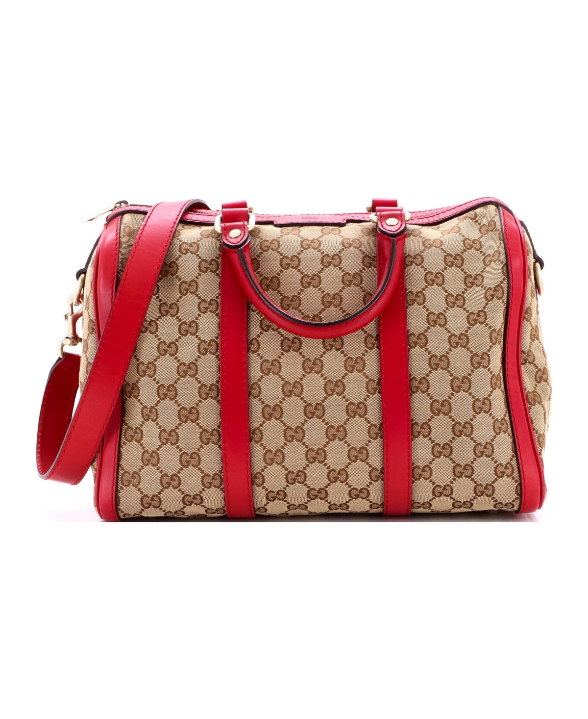 Pre-Owned Gucci Medium Convertible Joy Boston Bag Gg Canvas with Leather - Red