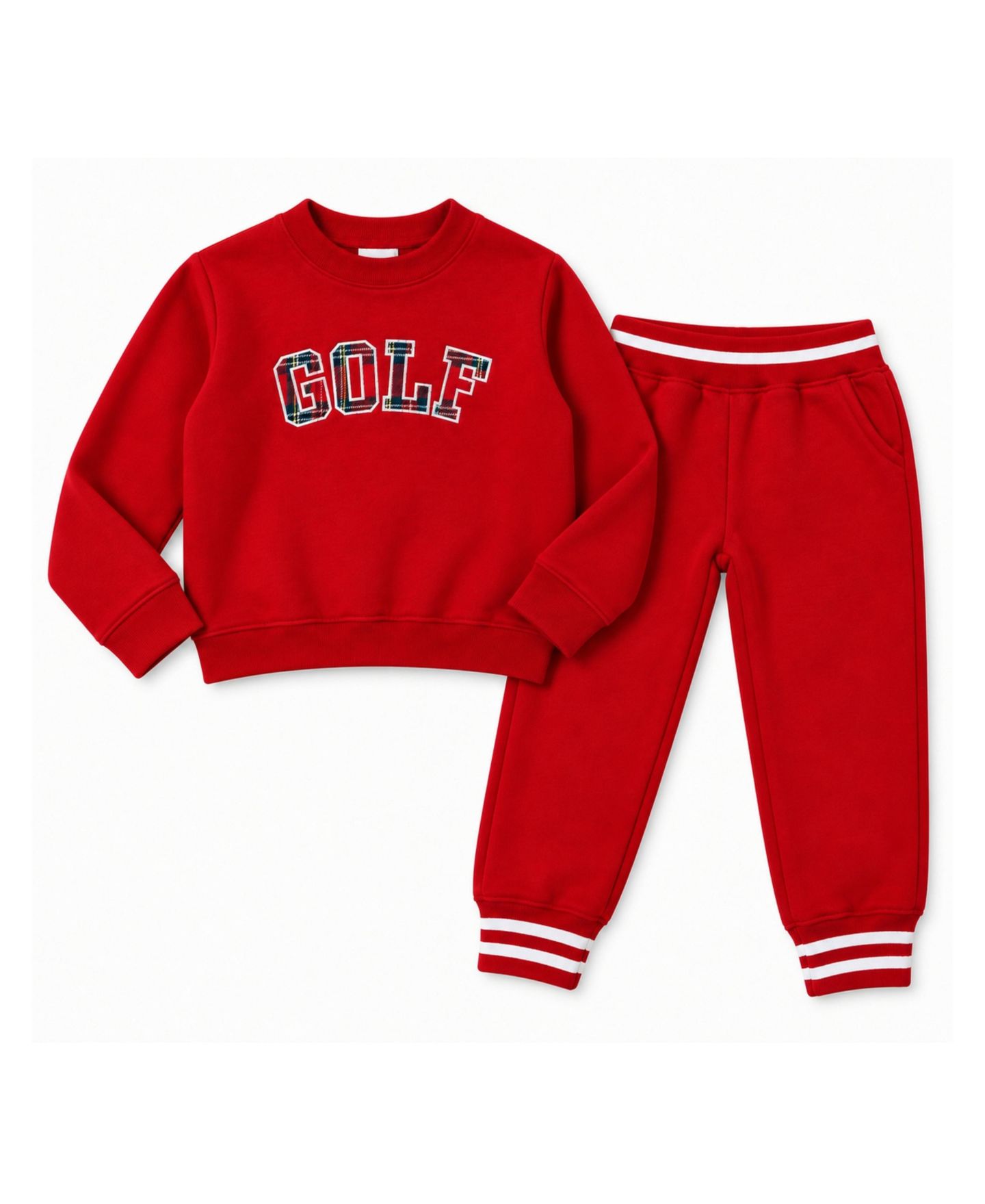 Bits & Bows Boys' and Girls' Plaid Golf Cotton Crewneck Sweatshirt and Joggers, 2-Piece Set, цвет: Красный / Белый — фото 1
