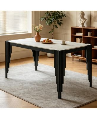 Modern 49" White Marble-Look Dining Table with Metal Legs
