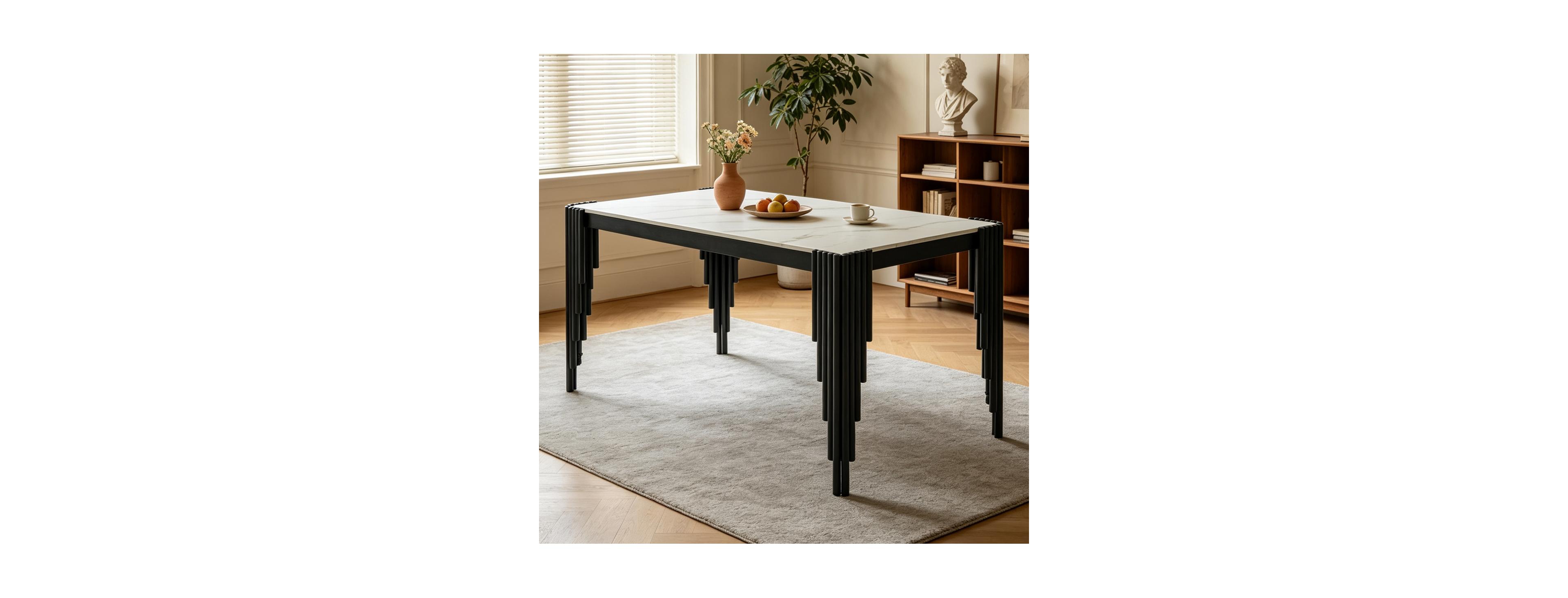 Streamdale Furniture Modern 49" White Marble-Look Dining Table with Metal Legs