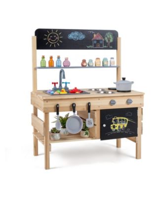 Outdoor Mud Kitchen with Two Basins and Blackboards, 5-Piece Set, Ages 3+