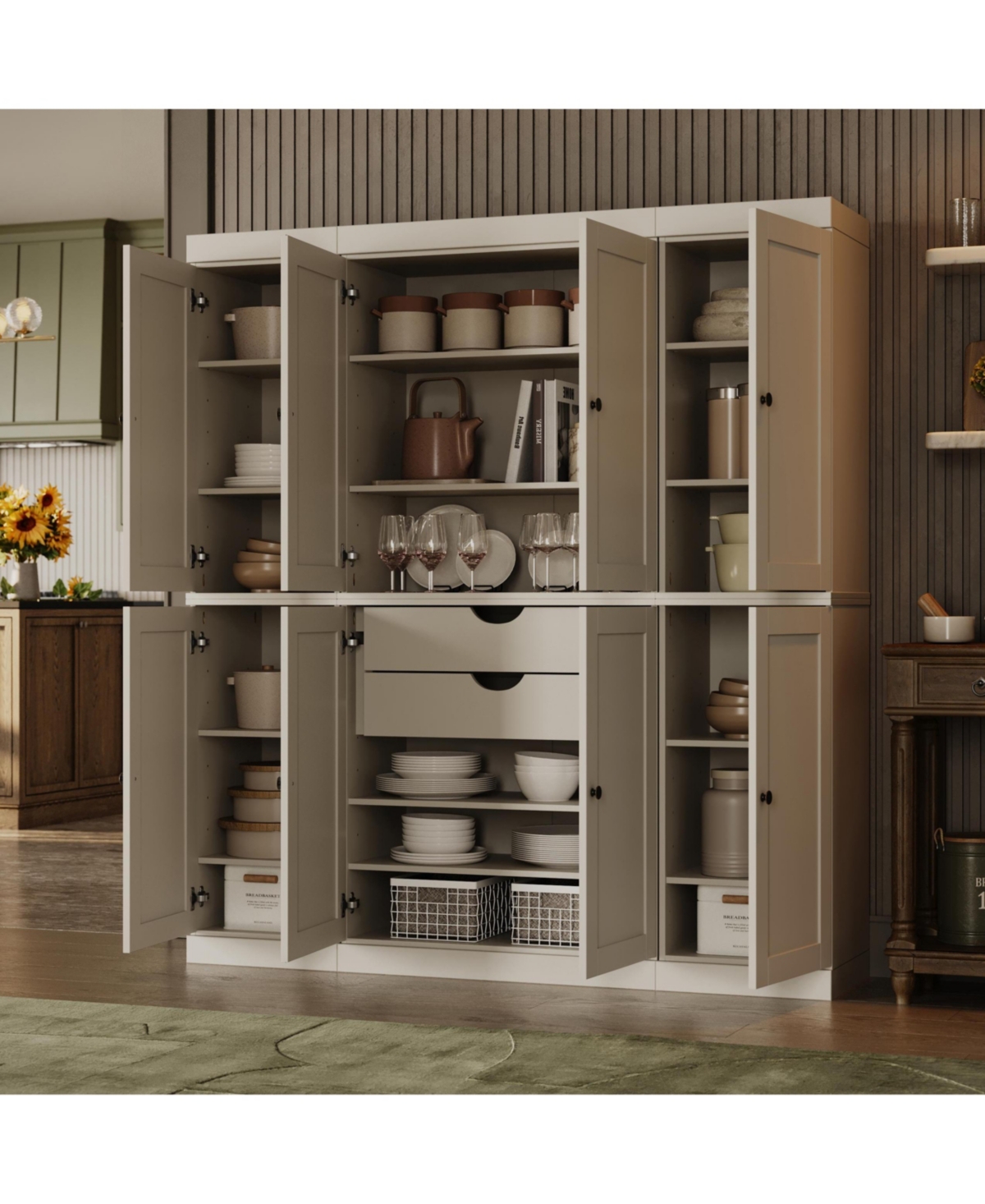 Palace Imports 100% Solid Wood 65" Pantry Cabinet with Shaker Doors, 2-Drawers & Adjustable Shelves - Off white