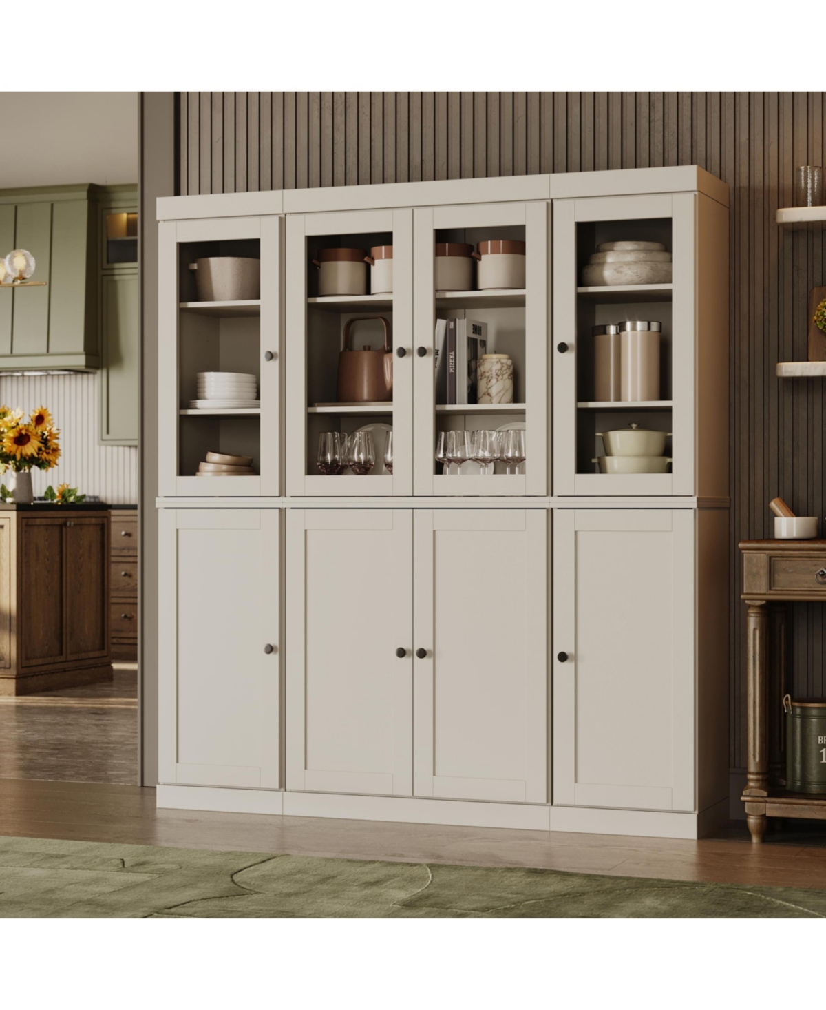 Palace Imports 100% Solid Wood 65" Pantry China Cabinet with Clear Glass, Shaker Doors & Adjustable Shelves - Off white