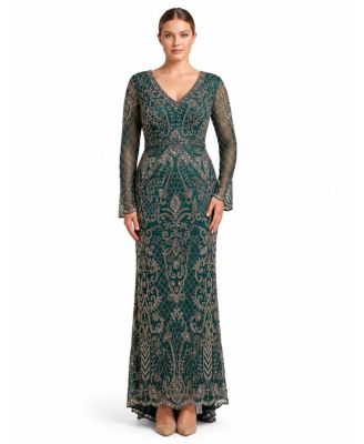 Women's Embellished V-Neck Bell Sleeve Dress Gown