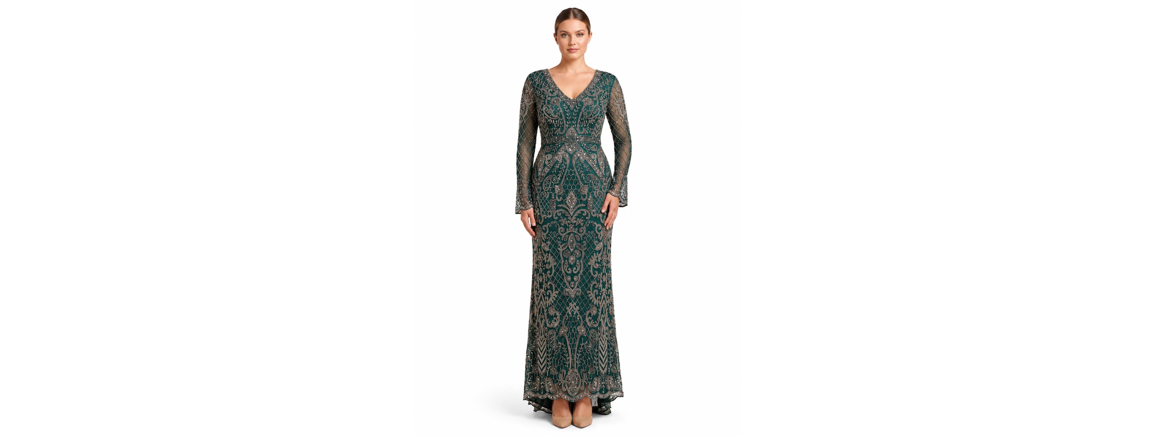 Lara Women's Embellished V-Neck Bell Sleeve Dress Gown