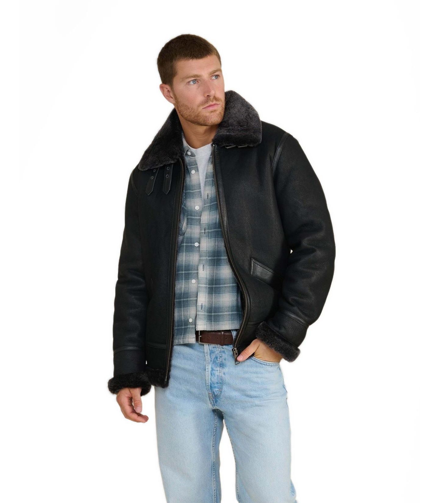 Мужская куртка Furniq UK Shearling Aviator, цвет: Чёрный — фото 3