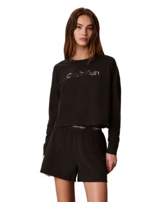 Women's Icon Sport Shine Graphic Logo Long-Sleeve Crewneck Crop T-Shirt