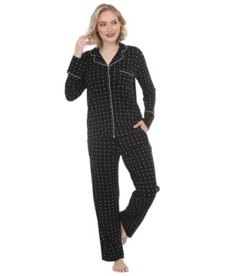 Women's Polka-Dot Notch Collar Long-Sleeve Top and Pants, 2-Piece Set