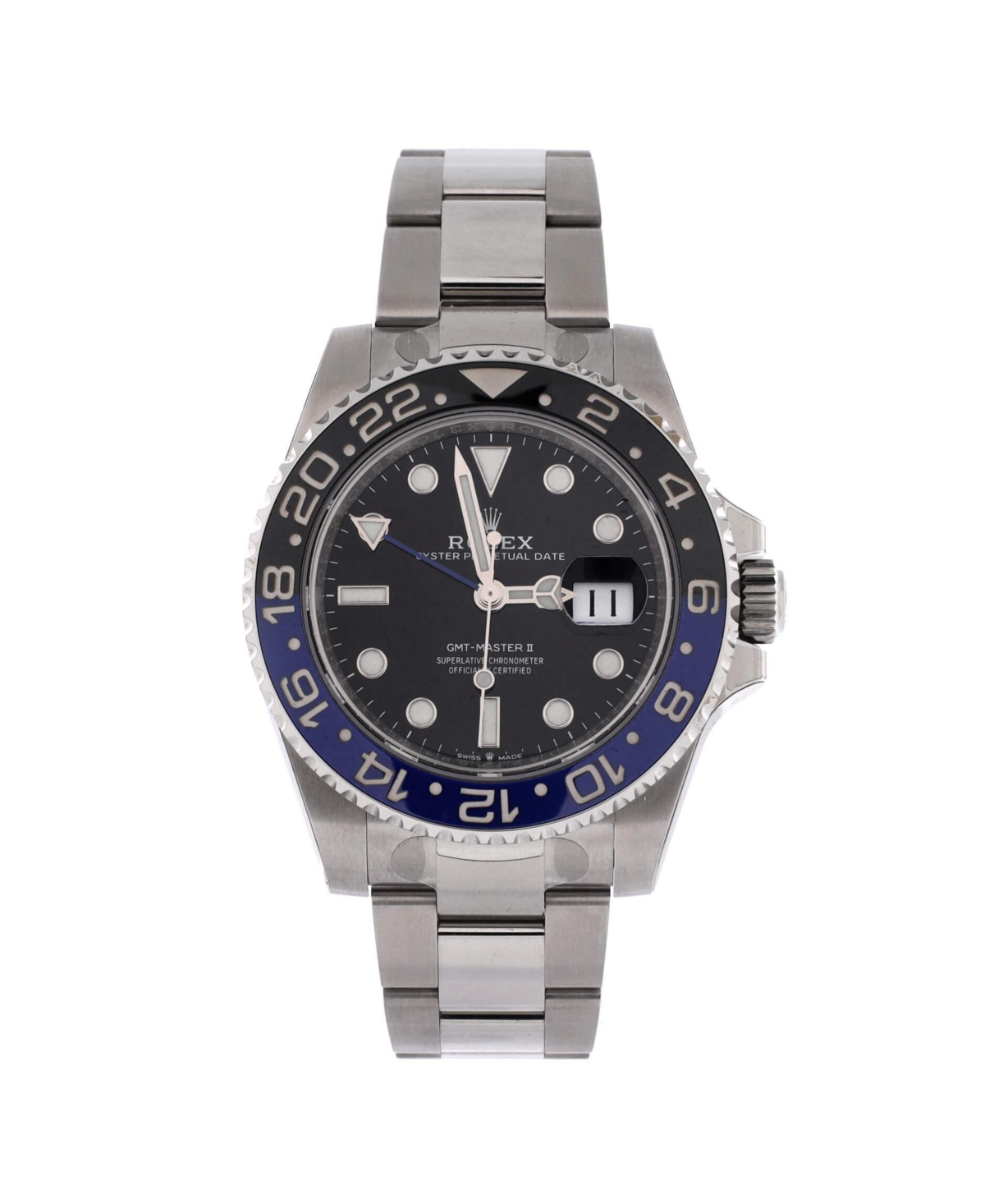 PreOwned Rolex Mens Automatic GmtMaster Ii Batman Stainless Steel Watch 40mm  Dial color black