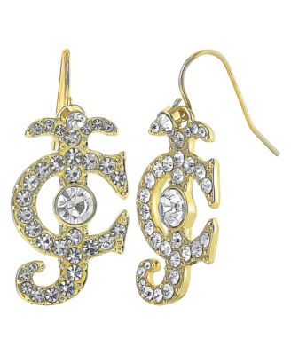 Crystal Gold-Tone Logo Drop Earrings