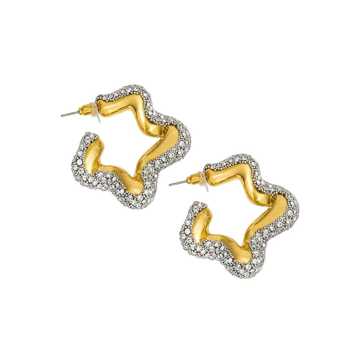 Sohi Pave Crystal Gold and Silver-Tone Wavy Open Hoop Earrings - Two-tone gold and silver.