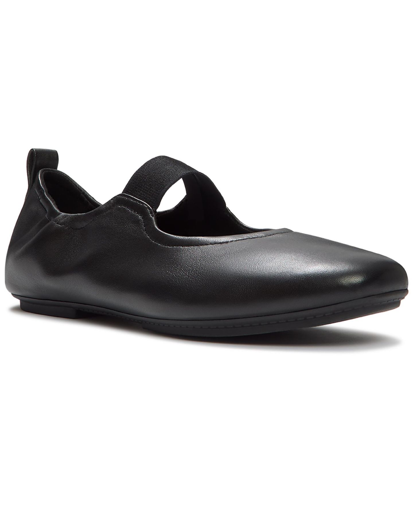 Женские балетки FitFlop Delicato Poise Round Toe Dynamicush Cushioning Mary Jane, цвет: Чёрный кожаный — фото 1