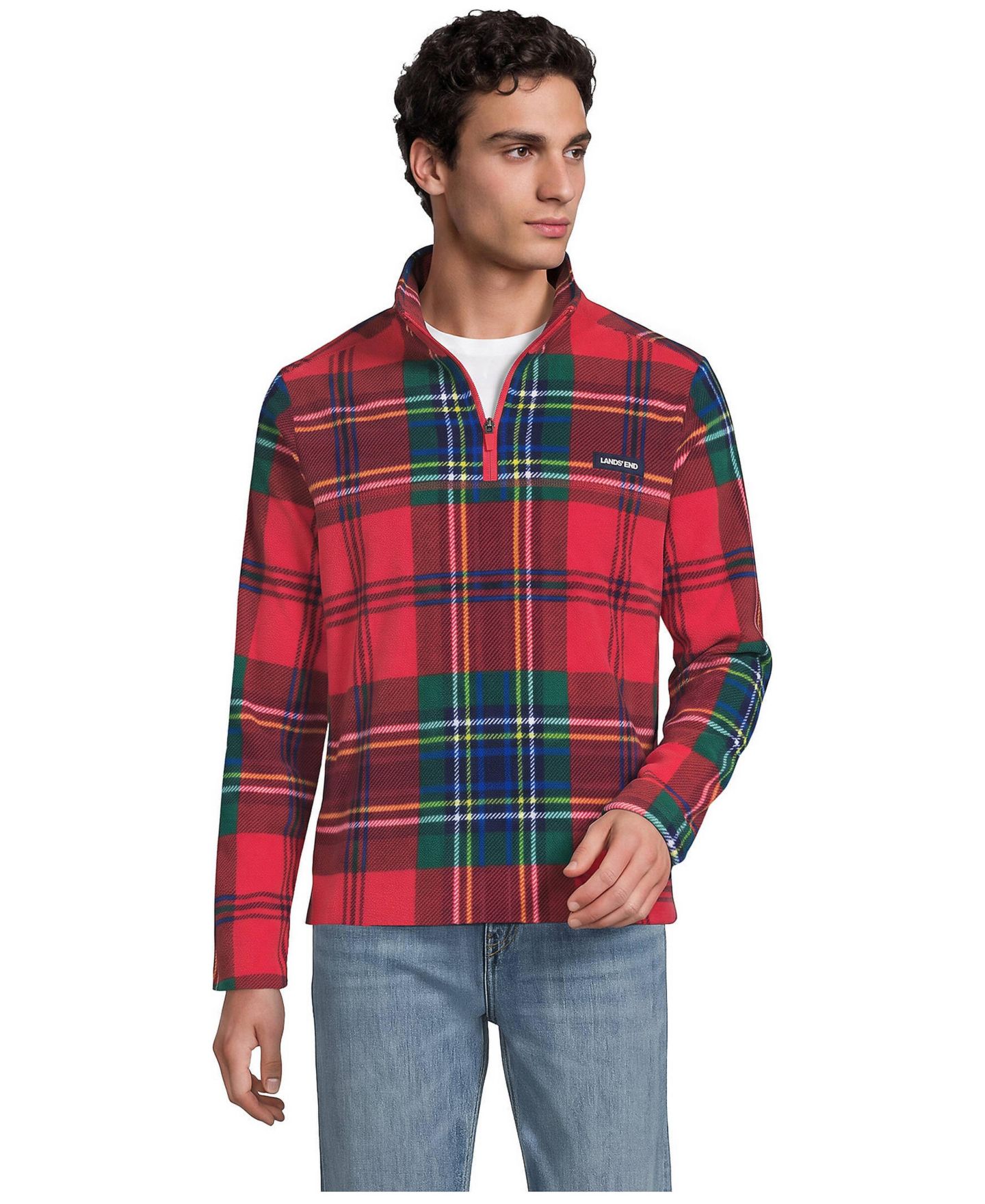 Мужской свитер Lands' End Anyweather Fleece Print Quarter Zip Pullover, цвет: Красный — фото 1