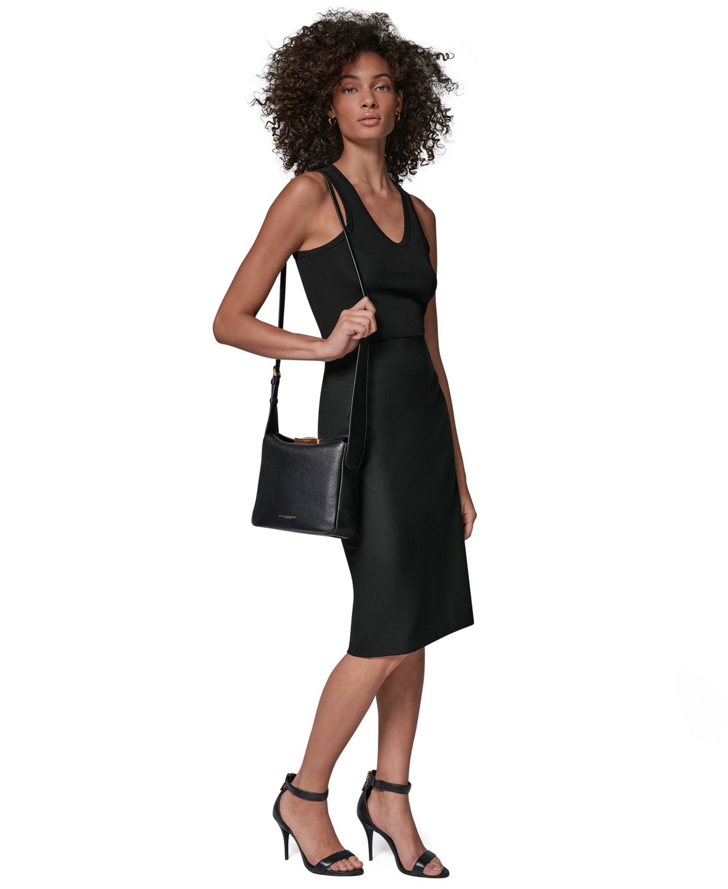 Женская сумка Donna Karan New York Amagansett Leather Adjustable Small Crossbody, цвет: Чёрный / Золотой — фото 6