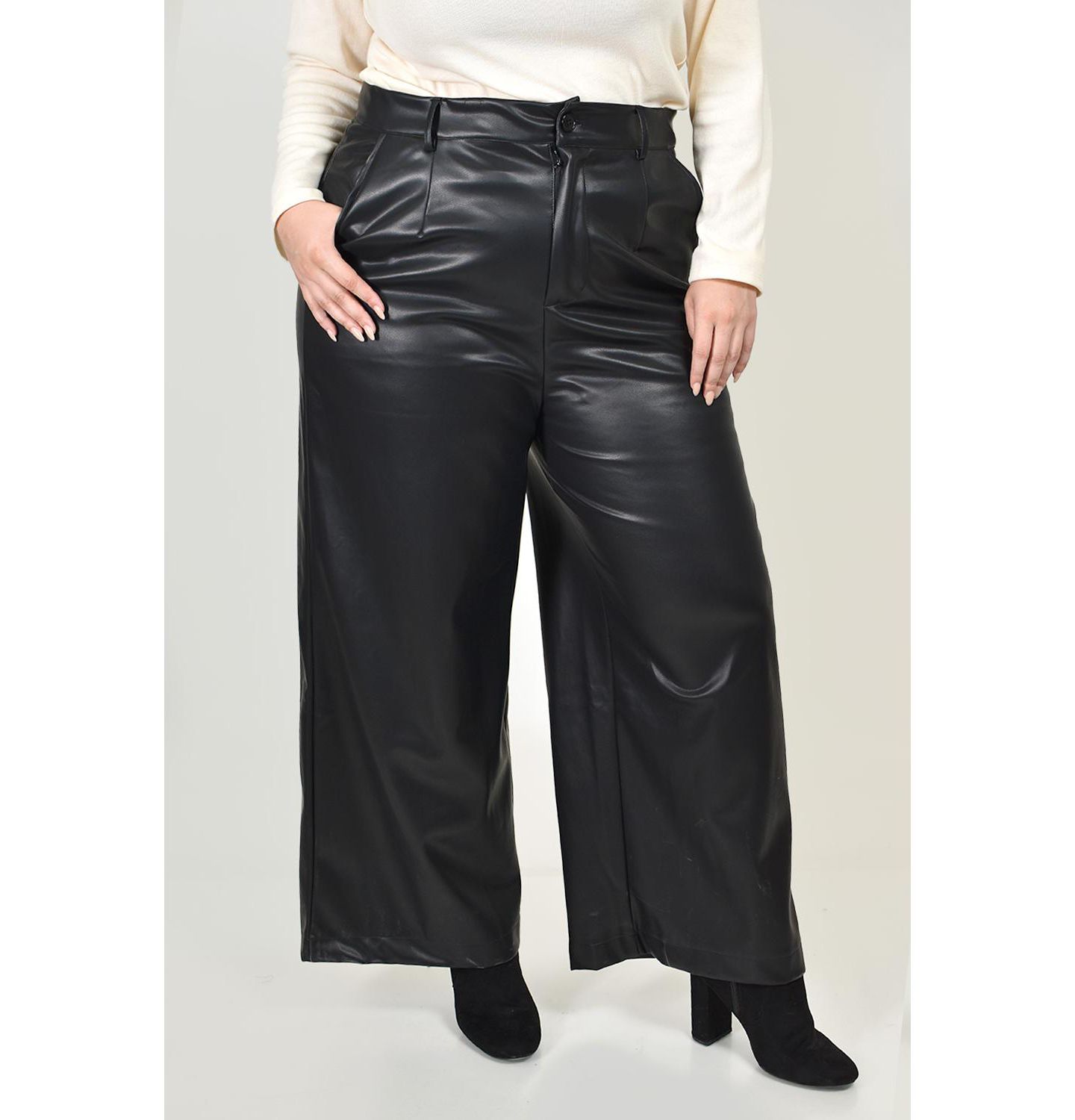Женские брюки Roman Fashion Vinyl wide leg trousers in, цвет: Чёрный — фото 6