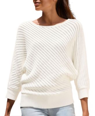 Women's Boat-Neck Batwing-Sleeve Openwork Knit Sweater