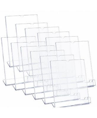 3 Pack L-Shaped Acrylic Sign Holder with Business Card Slot, 8.5 x 11 Inch Display Stand